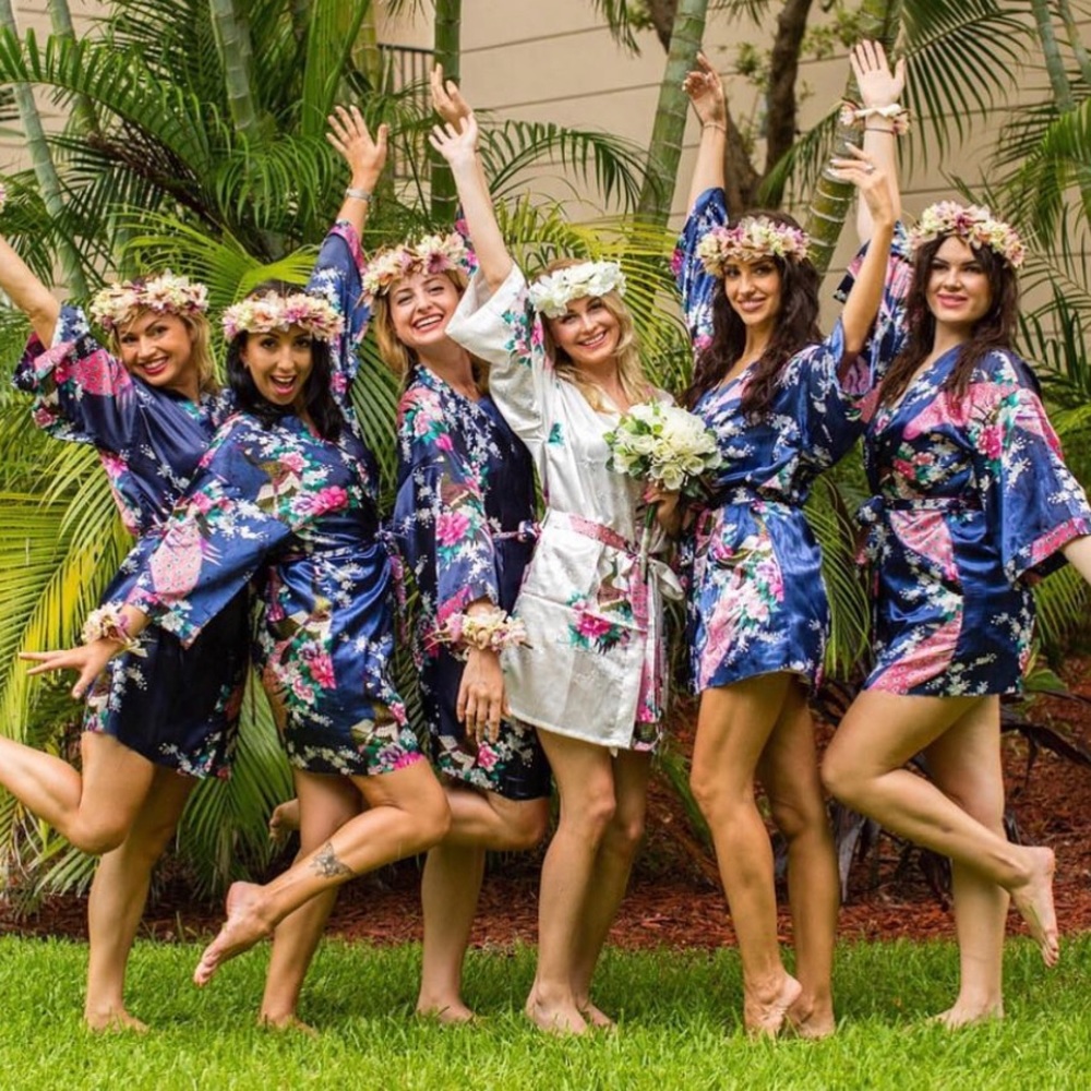 Silky Gorgeous Floral Peacocks Colorful Robes
